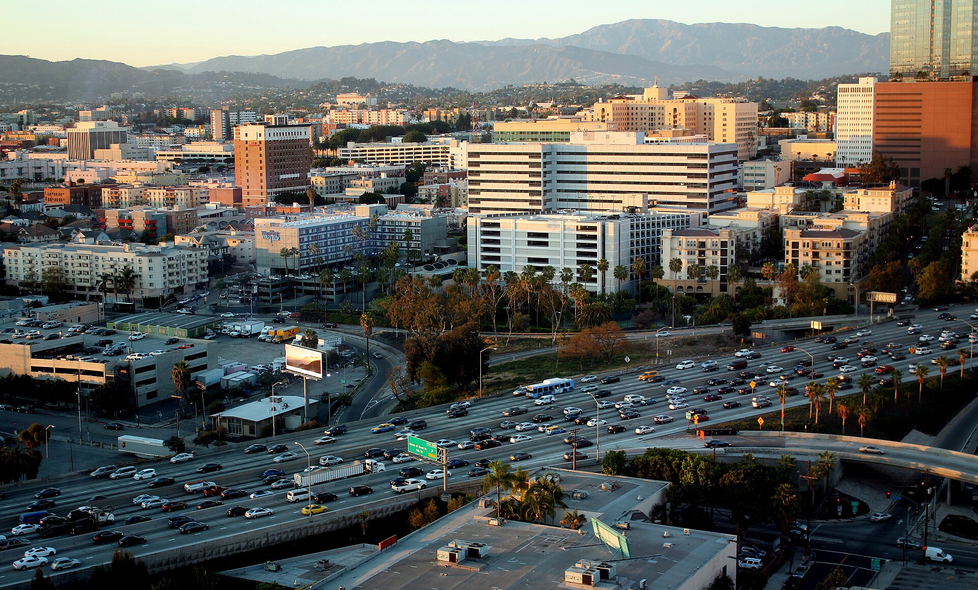 Rush-hour traffic filling the 110 Freeway in Los Angeles